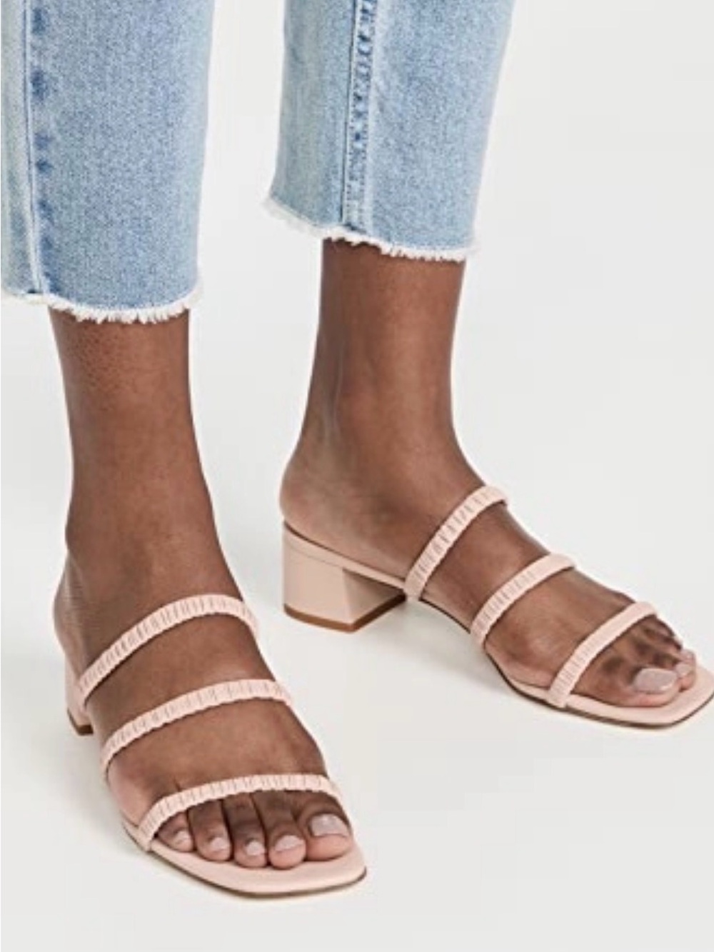 Reformation Blush/Nude Three-Strap Block Heel Sandals Sz 39